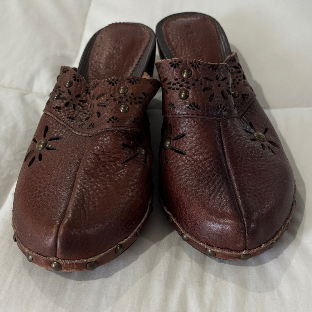 Pesaro Dark Brown Leather Mules with Stud Accents